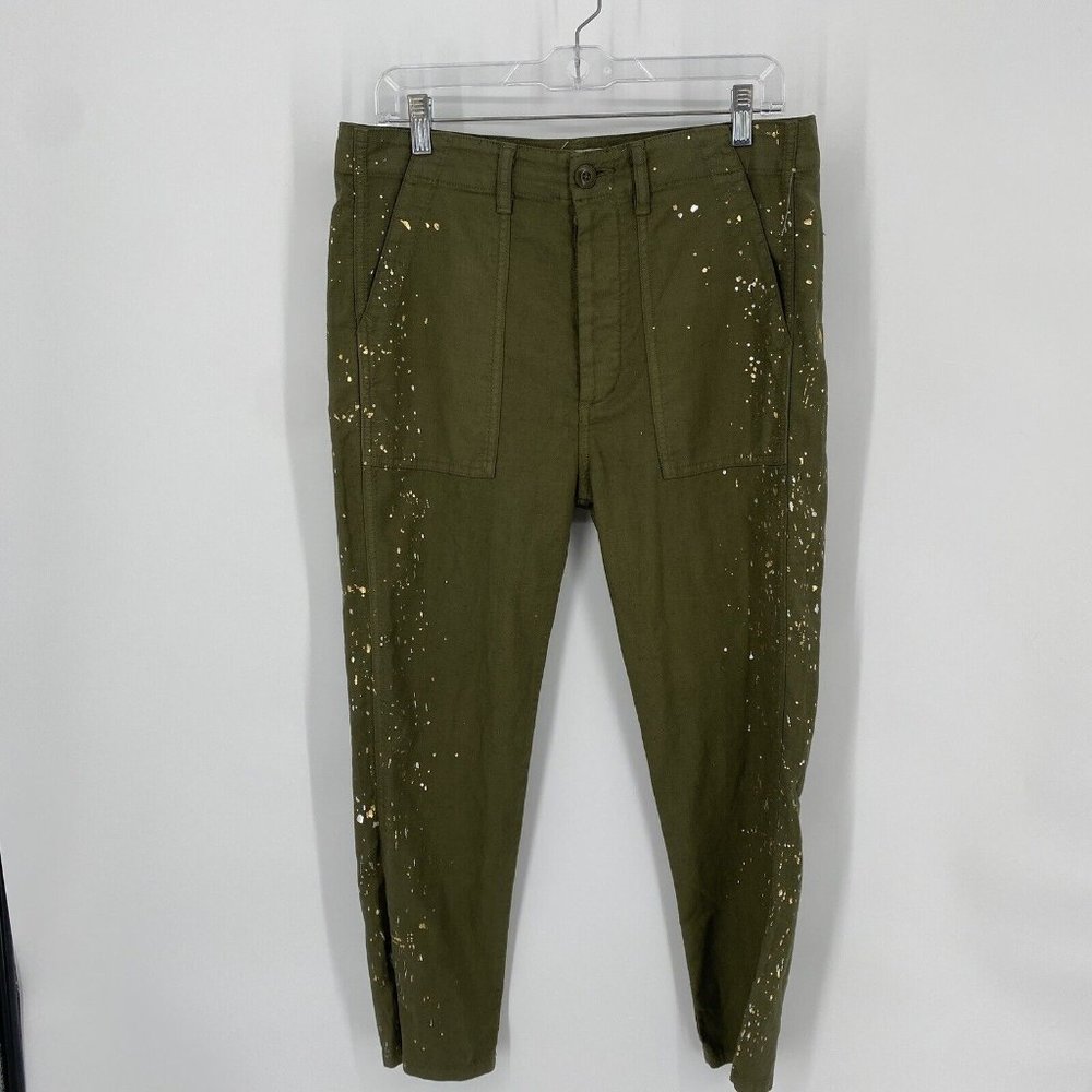 The Great. Pants Women’s 27 green linen blend paint splatter relaxed boho work